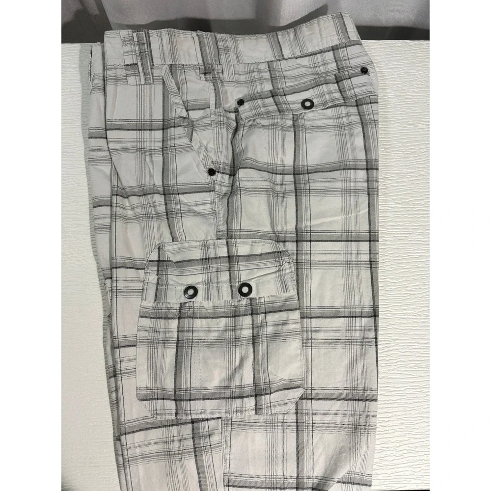 Projek Raw Mens Plaid Cargo Shorts White Grey Size 40 Casual Utility Pockets
